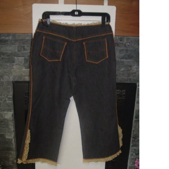 Rare Wide Leg Lace trim stretch jeans, Boho Western Prairie EUC, Y2K Size 28 -29 - Picture 4 of 6
